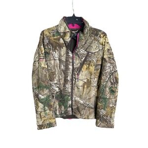 Realtree Camo Jacket Pink Trim Full Zip Water Resistant Outdoor Women's L